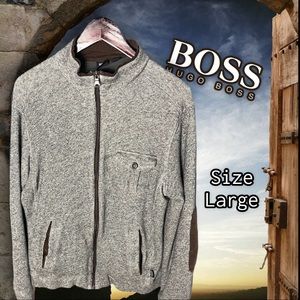 Hugo Boss Sweater Jacket Full Zip Heathered Brown Size Large Regular Fit